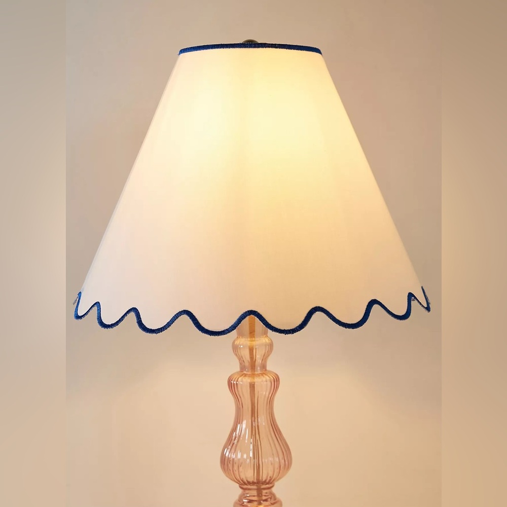 Anthropologie Cream and Blue Scalloped Lamp Shade